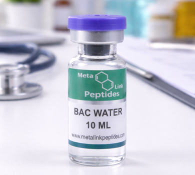 Bacteriostatic water vial used for peptide reconstitution in laboratory research"