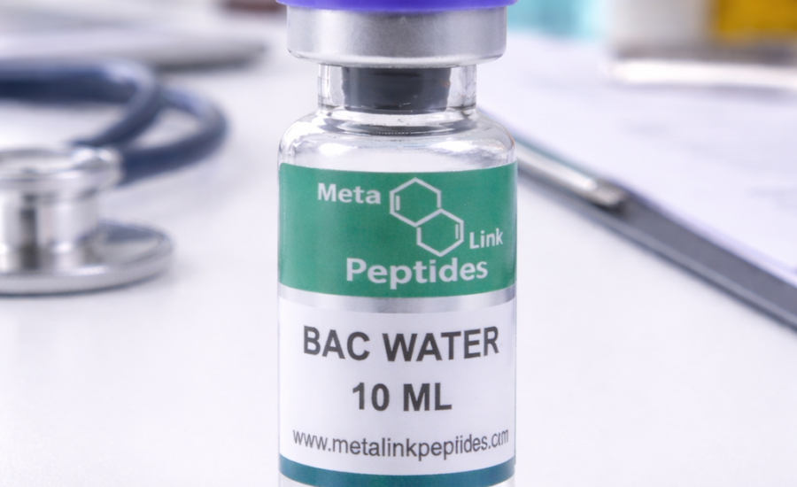 Bacteriostatic water vial used for peptide reconstitution in laboratory research"